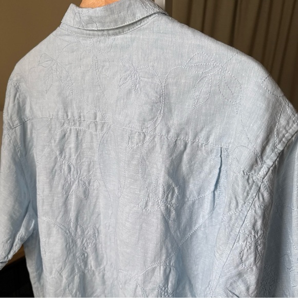 Cubavera Men’s S/S 100% Linen Light Blue Shirt W/Floral Embroidery Size XL - Picture 9 of 13